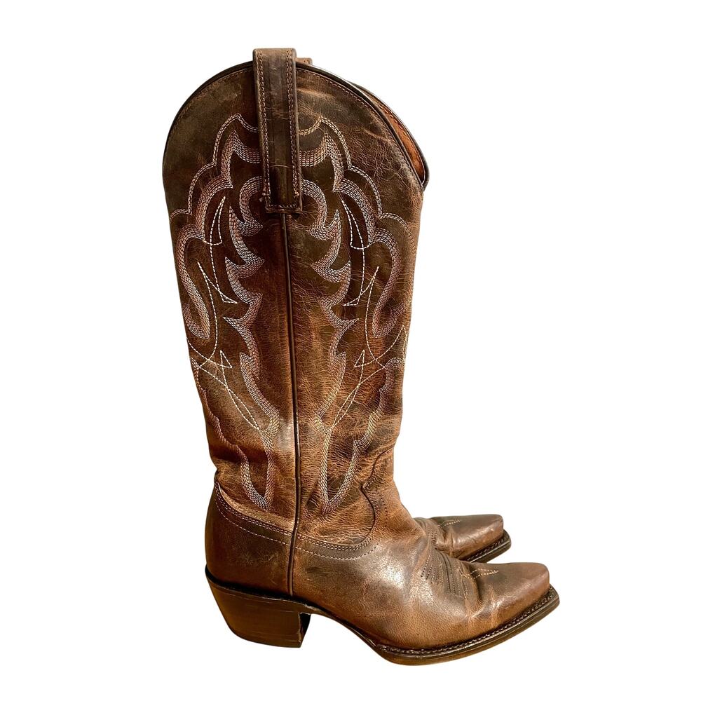 Shyanne High Dessert Tall Leather Brown Cowgirl Western Boots Snip Toe SZ 5.5
